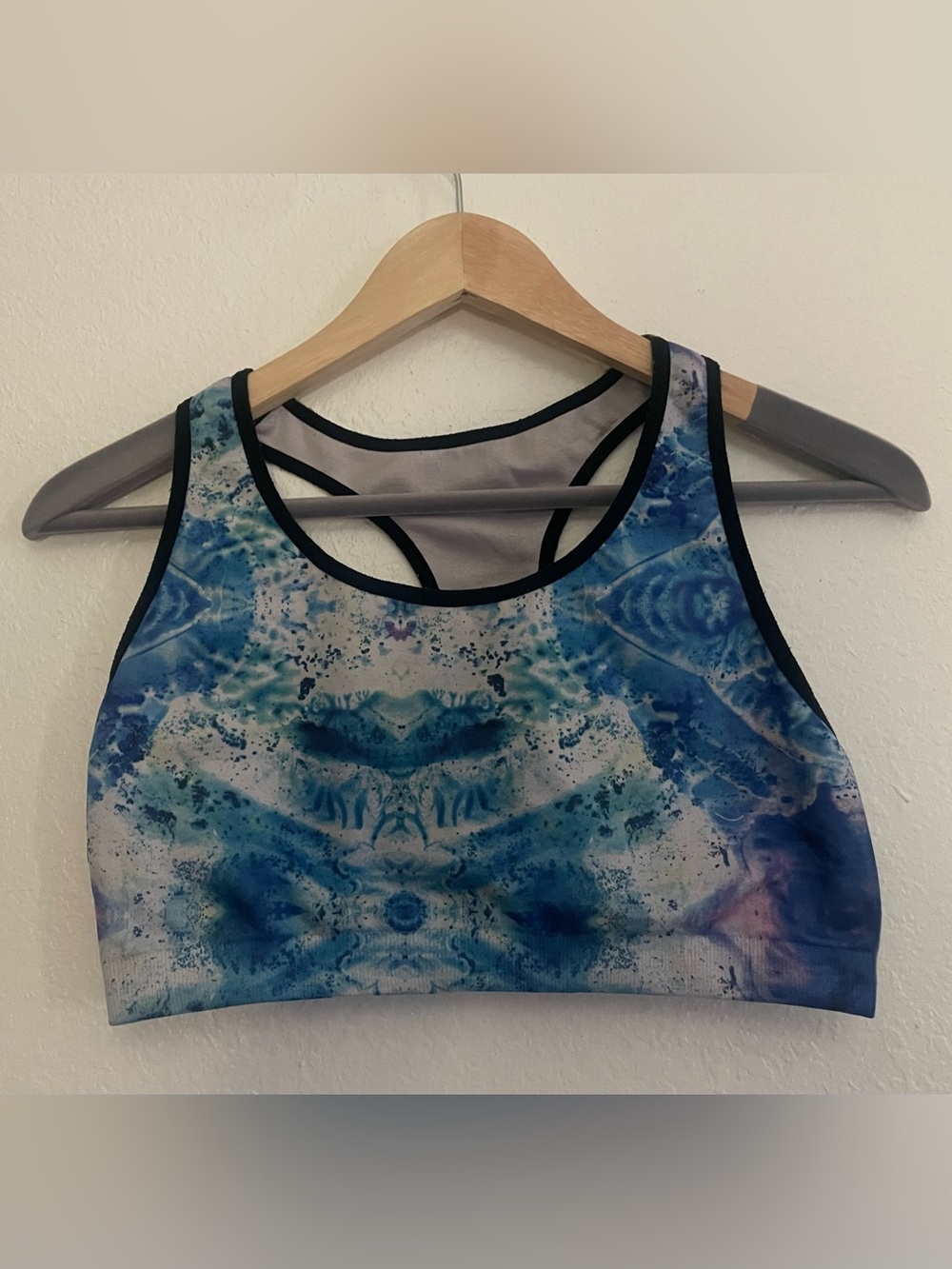 Blue Abstract Watercolor Racerback Sports Bra Large